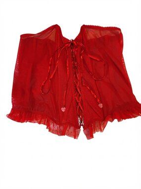 Savage X Fenty Red Sheer Lace-Up Chemise Top